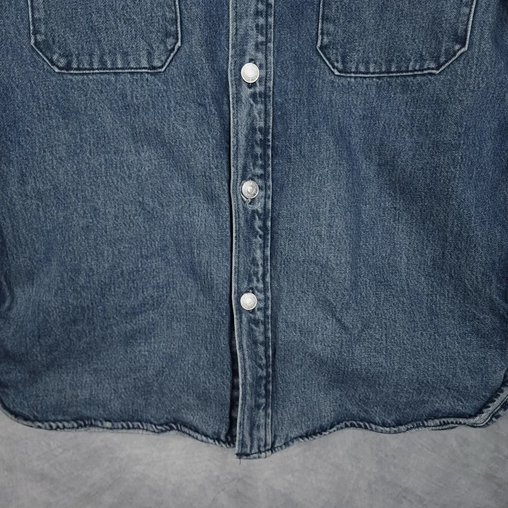 Levis Shirt Jacket Mens Medium Blue Denim Hooded Snap Front Workwear Shacket - Picture 7 of 15
